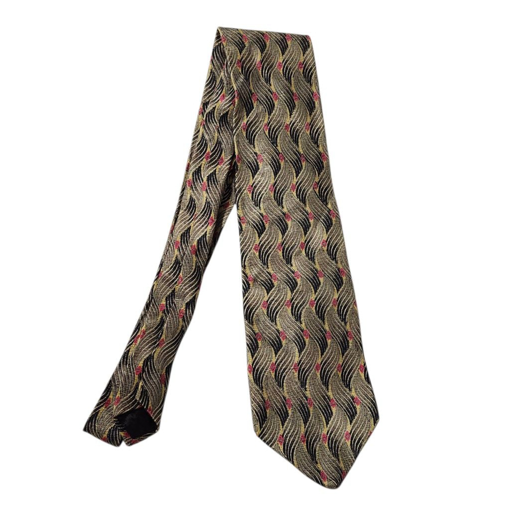 Men's Vintage Daniel Craig Italian Silk Tie Gold Black Red Accents